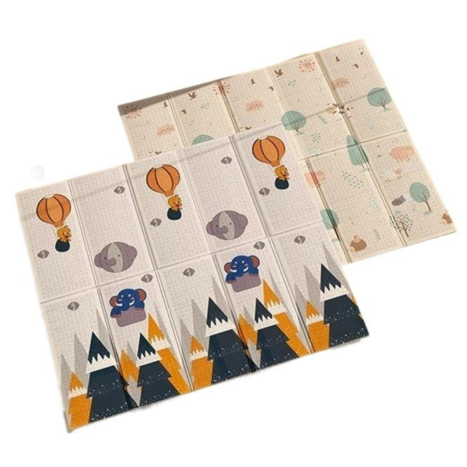 Covoras pentru Copii, cu 2 Fete, Model Padure/Elefanti, din XPE+PE, Impermeabil, Antiderapant, Protectie Termica, +3 Luni, Pliabil, 180 x 200 x 1.5 cm, Multicolor