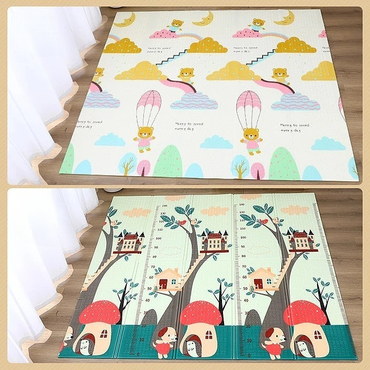 Covoras pentru Copii, cu 2 Fete, Model Ursulet/Catelusi, din XPE+PE, Impermeabil, Antiderapant, Protectie Termica, +3 Luni, Pliabil, 150 x 200 x 1.5 cm, Multicolor