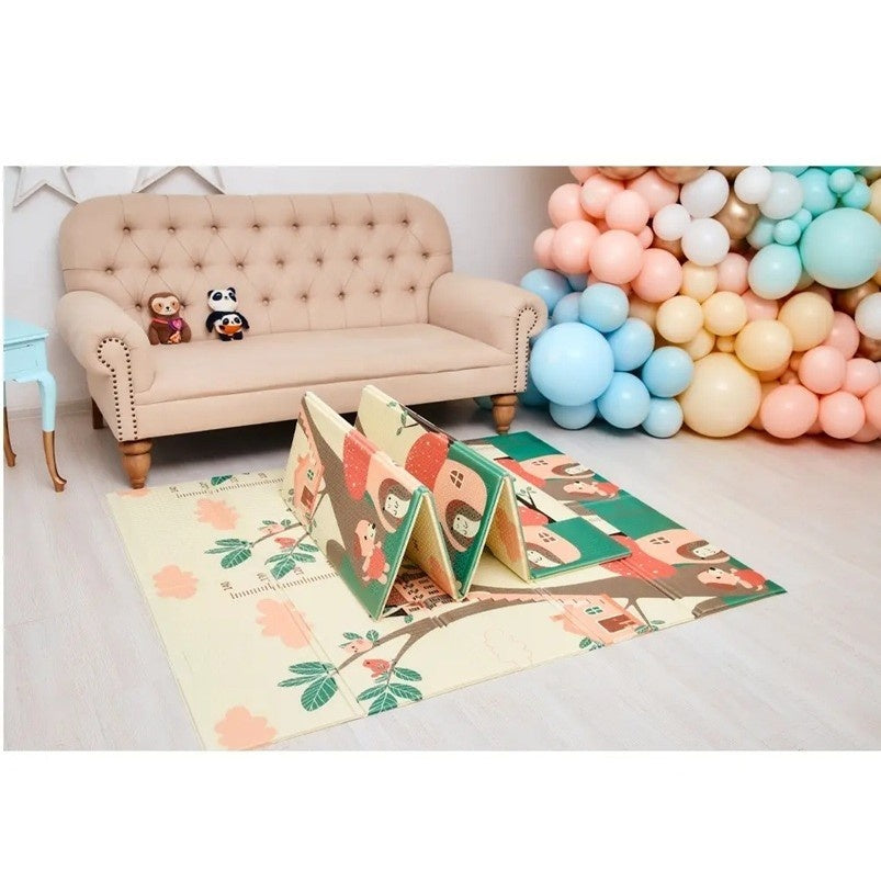 Covoras pentru Copii, cu 2 Fete, Model Ursulet/Catelusi, din XPE+PE, Impermeabil, Antiderapant, Protectie Termica, +3 Luni, Pliabil, 180 x 200 x 1.5 cm, Multicolor