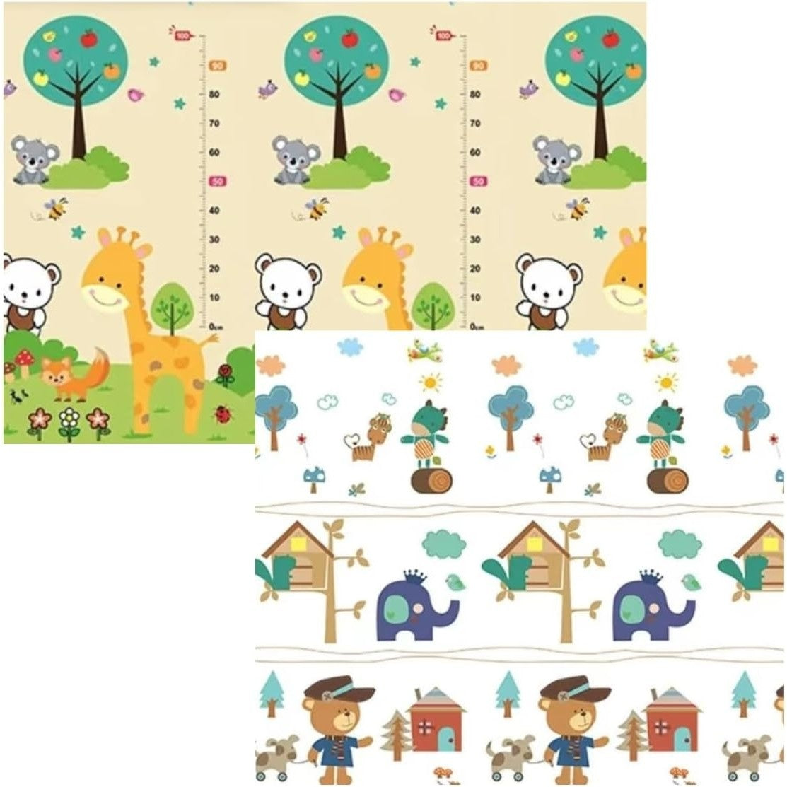 Covoras pentru Copii, cu 2 Fete, Model ZOO/Ursulet, din XPE+PE, Impermeabil, Antiderapant, Protectie Termica, +3 Luni, Pliabil, 180 x 200 x 1.5 cm, Multicolor