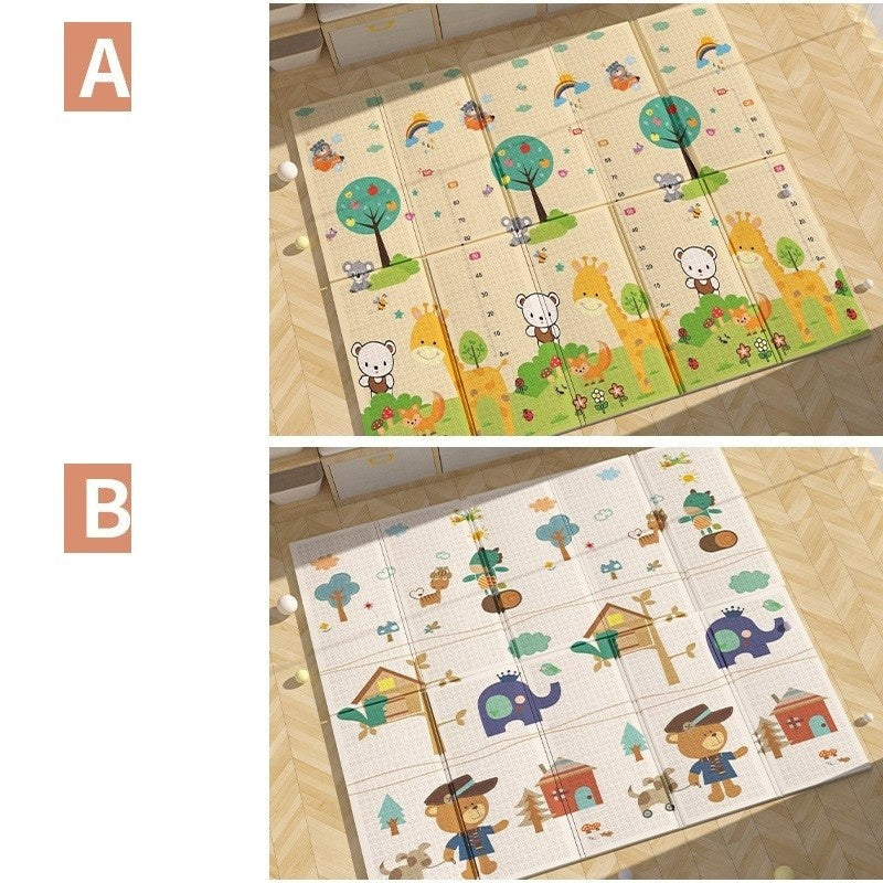 Covoras pentru Copii, cu 2 Fete, Model ZOO/Ursulet, din XPE+PE, Impermeabil, Antiderapant, Protectie Termica, +3 Luni, Pliabil, 180 x 200 x 1.5 cm, Multicolor