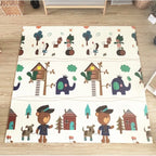 Covoras pentru Copii, cu 2 Fete, Model ZOO/Ursulet, din XPE+PE, Impermeabil, Antiderapant, Protectie Termica, +3 Luni, Pliabil, 180 x 200 x 1.5 cm, Multicolor