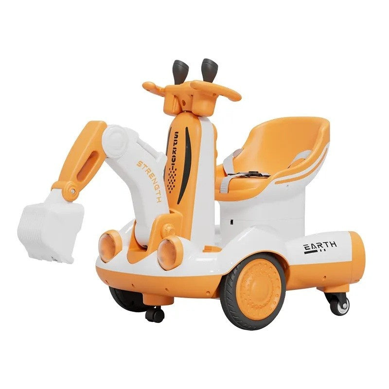 Excavator Electric, pe 4 Roti Antiderapante, cu Telecomanda, Brat Controlat Electric, cu Telecomanda, +2 Ani, Galben
