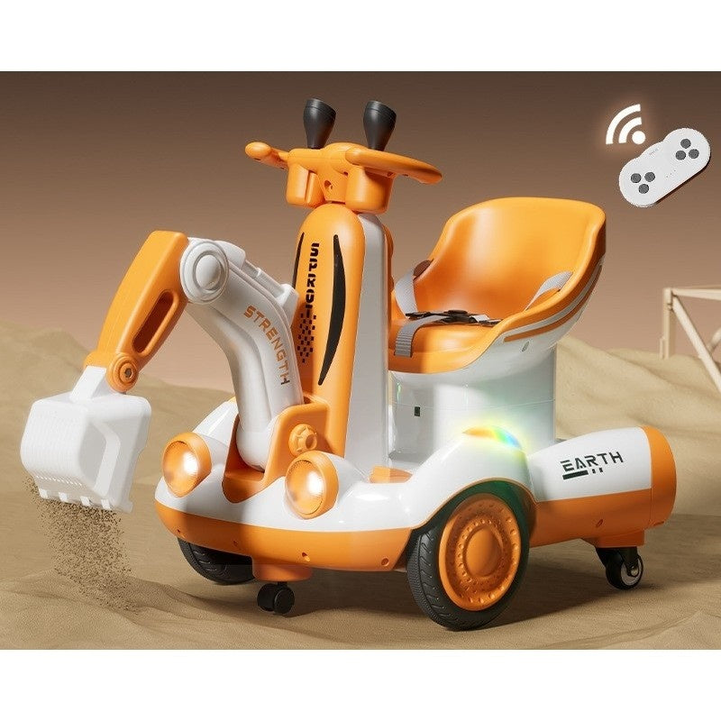 Excavator Electric, pe 4 Roti Antiderapante, cu Telecomanda, Brat Controlat Electric, cu Telecomanda, +2 Ani, Galben