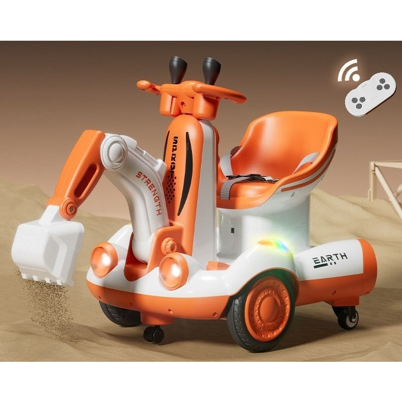 Excavator Electric, pe 4 Roti Antiderapante, cu Telecomanda, Brat Controlat Electric, cu Telecomanda, +2 Ani, Portocaliu