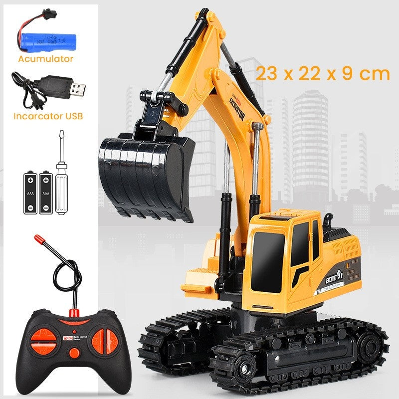 Excavator Jucarie pentru Copii, Jucarie Excavator cu Telecomanda, Jucarie de Constructie, Acumulator cu Incarcare USB, 23 x 22 x 9 cm, Portocaliu