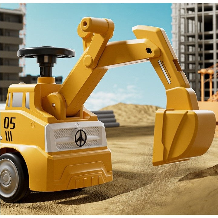 Excavator Manual pentru copii, 3 ani, Sport, Claxon, Cutie Depozitare, Lumini, Scaun, 62x26x47 cm, Galben
