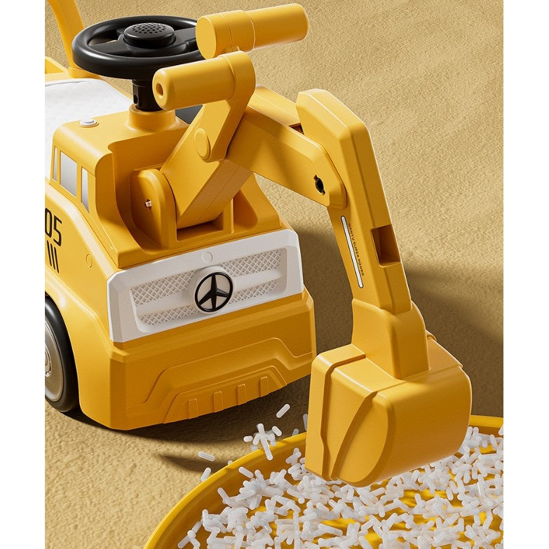 Excavator Manual pentru copii, 3 ani, Sport, Claxon, Cutie Depozitare, Lumini, Scaun, 62x26x47 cm, Galben