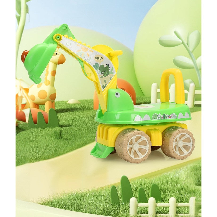 Excavator pentru Copii, 1-3 Ani, Greutate Portanta 30 kg, Muzica si Lumini, Rotatie 360 Grade, 45 x 31 x 35 cm, 4 Roti, Verde