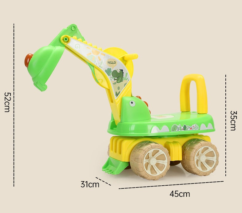 Excavator pentru Copii, 1-3 Ani, Greutate Portanta 30 kg, Muzica si Lumini, Rotatie 360 Grade, 45 x 31 x 35 cm, 4 Roti, Galben