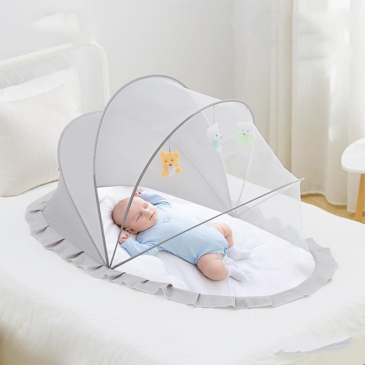 Husa Anti-Tantari, Pliabila, Protectie 360 Grade, 0-1 An, 60 x 55 x 5 cm, Gri