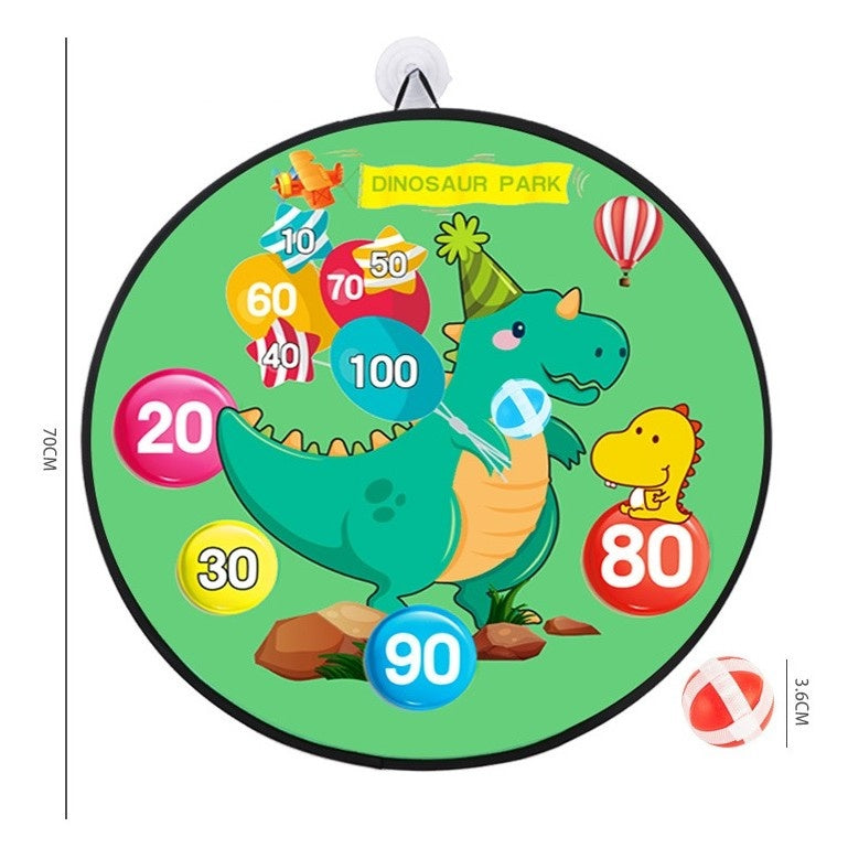 Joc Darts pentru Copii, Placa Pliabila 70 cm, 8 Mingii Velcro/Scai Simple, 2 Mingii Luminoase, Model Dinozaur Park, Verde