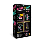 Joc de Societate Grab The Mic, Tip Karaoke, 125 de Carti cu Cuvinte, Microfon din Spuma, Tabla de Joc, Jetoane, 11.5 x 22 x 7 cm, Negru/Roz