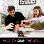 Joc de Societate Grab The Mic, Tip Karaoke, 125 de Carti cu Cuvinte, Microfon din Spuma, Tabla de Joc, Jetoane, 11.5 x 22 x 7 cm, Negru/Roz