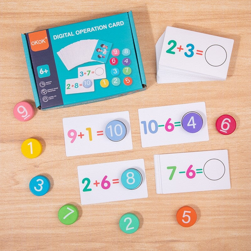 Joc Educational, Invatare Adunare si Scadere, Cifre din Lemn, 46 Planse, +3 Ani, Multicolor