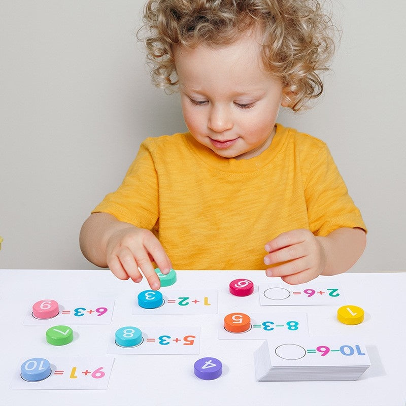 Joc Educational, Invatare Adunare si Scadere, Cifre din Lemn, 46 Planse, +3 Ani, Multicolor