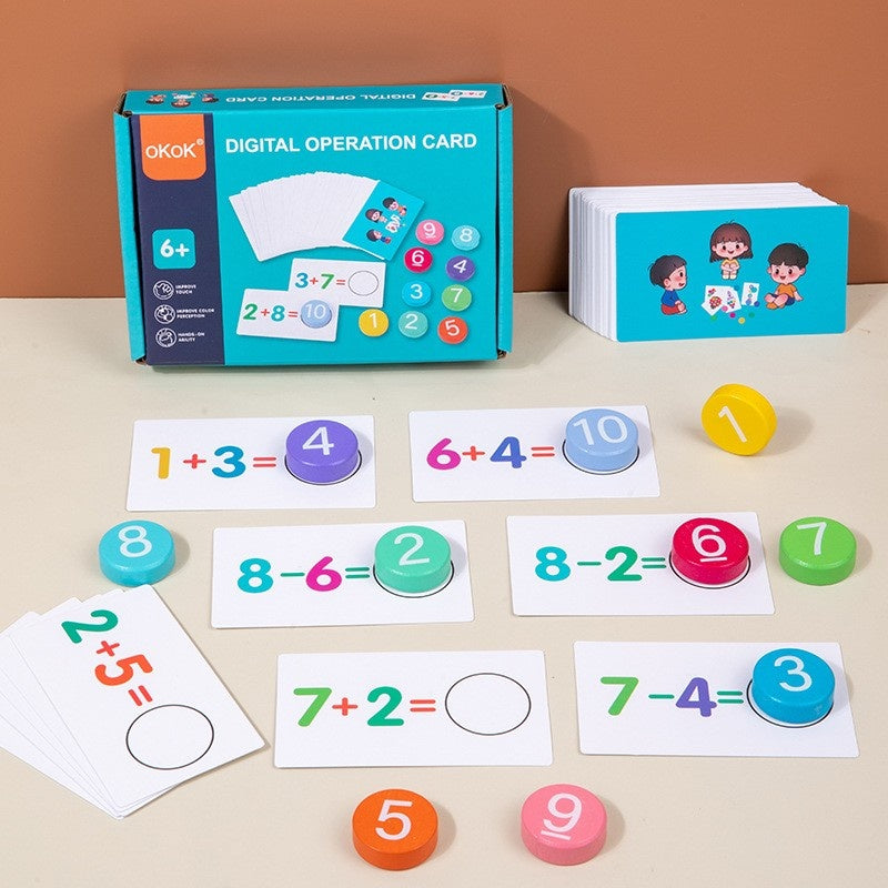 Joc Educational, Invatare Adunare si Scadere, Cifre din Lemn, 46 Planse, +3 Ani, Multicolor