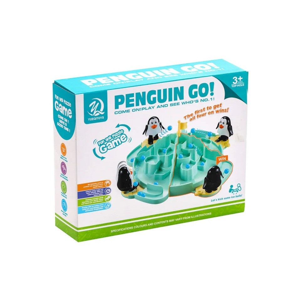 Joc Interactiv pentru Copii, Batalia Pinguinilor, 3 ani+, Tabla de Joc, Figurine Pinguini, Mingi, Multicolor