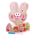 Joc Montessori cu Bile, Creion Magnetic, Tip Labirint, din Lemn, Model Iepuras, 19.5x15.5 cm, Roz