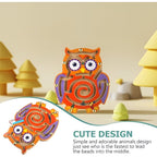 Joc Montessori cu Bile, Creion Magnetic, Tip Labirint, din Lemn, Model Bufnita, 18.5x17.5 cm, Portocaliu-Mov