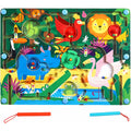 Joc Montessori de Sortare Culori, Creion Magnetic, Tip Labirint Ilustrat, din Lemn, Model Animale Salbatice, 39x29x1.5 cm