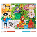 Joc Montessori de Sortare Culori, Creion Magnetic, Tip Labirint Ilustrat, din Lemn, Model Meserii, 39x29x1.5 cm