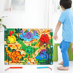 Joc Montessori de Sortare Culori, Creion Magnetic, Tip Labirint Ilustrat, din Lemn, Model Dinozauri, 39x29x1.5 cm
