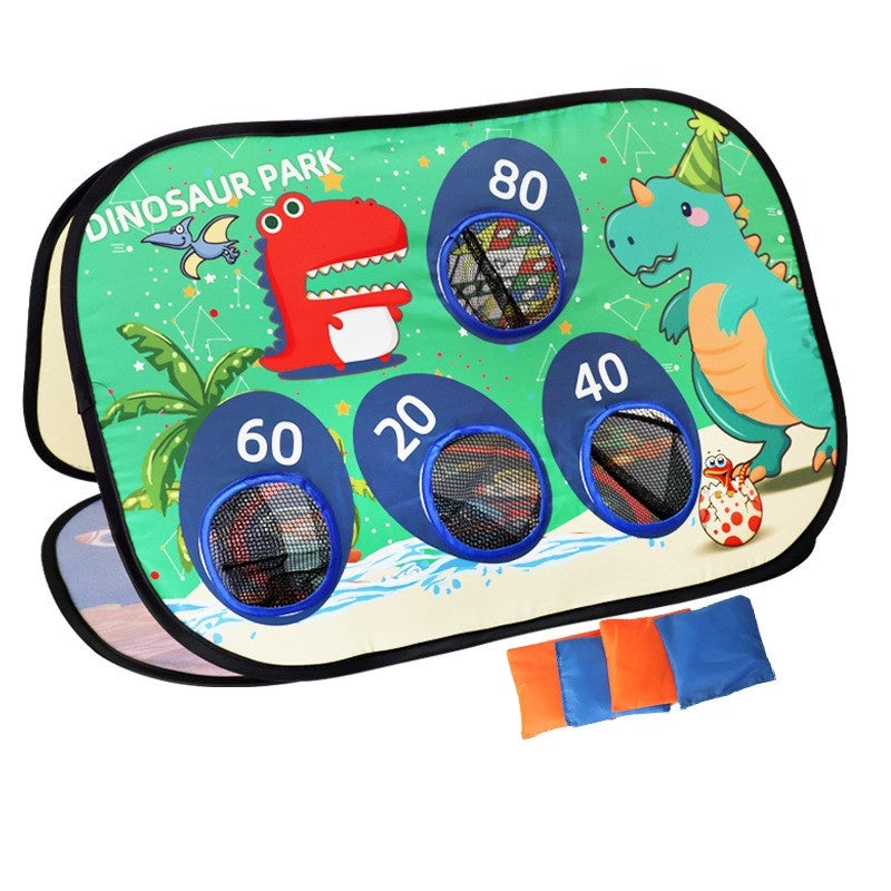 Joc pentru Copii, Aruncarea Sacilor cu Nisip, Sageti, 8 Mingi, 4 Saci, Geanta Portabila, Interactiv, Model Dinozauri, 77.5x44.5x42 cm, Multicolor