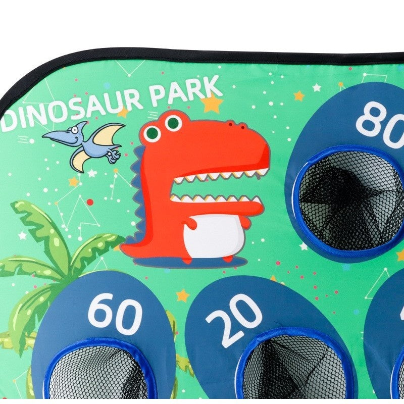 Joc pentru Copii, Aruncarea Sacilor cu Nisip, Sageti, 8 Mingi, 4 Saci, Geanta Portabila, Interactiv, Model Dinozauri, 77.5x44.5x42 cm, Multicolor