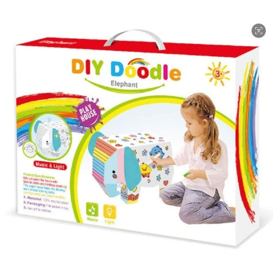 Jucarie Creativa pentru Copii, Model Elefant 3D, Set de Asamblat si Colorat din Carton, Puzzle 3D Educativ, 34 x 14 x 23 cm, 3+ ani, Multicolor