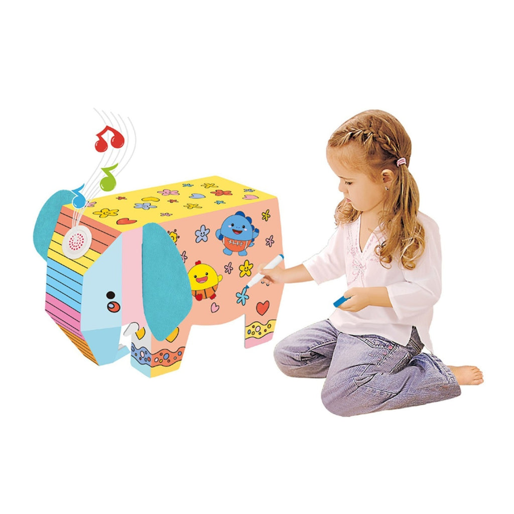 Jucarie Creativa pentru Copii, Model Elefant 3D, Set de Asamblat si Colorat din Carton, Puzzle 3D Educativ, 34 x 14 x 23 cm, 3+ ani, Multicolor