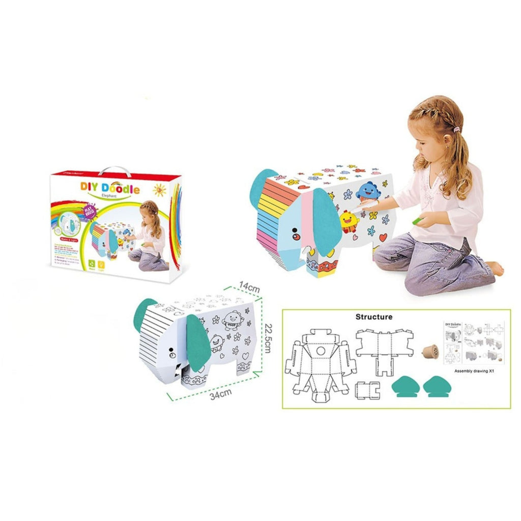 Jucarie Creativa pentru Copii, Model Elefant 3D, Set de Asamblat si Colorat din Carton, Puzzle 3D Educativ, 34 x 14 x 23 cm, 3+ ani, Multicolor