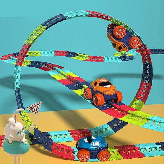 Jucarie de Constructie RollerCoaster, 138 de Piese, 41.5x31x7 cm, cu Masini, Multicolor