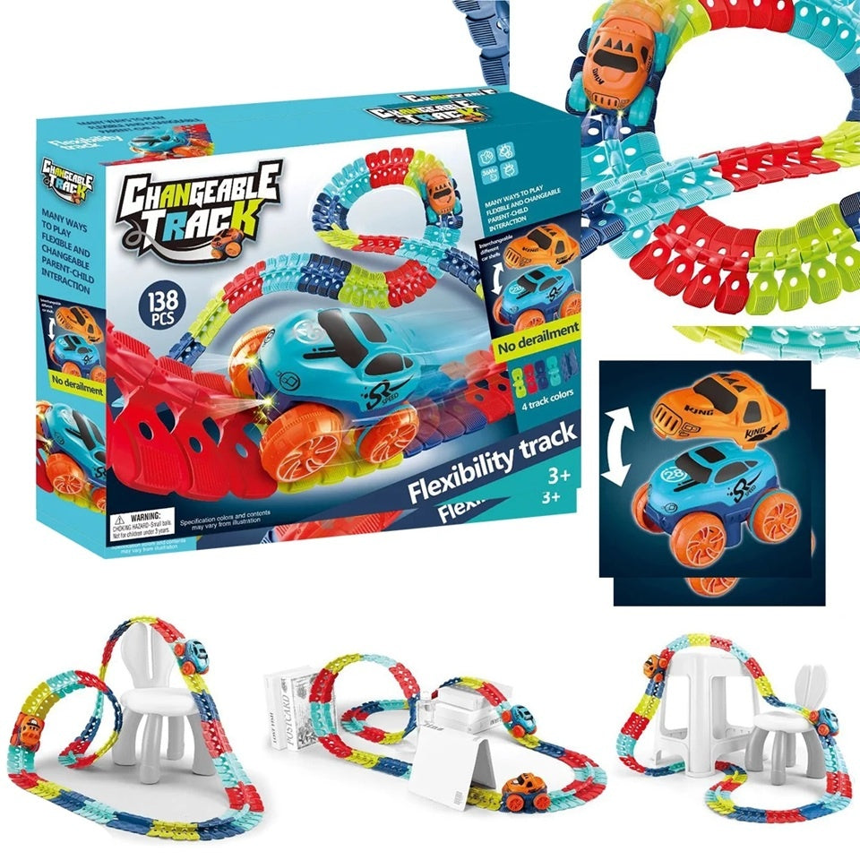 Jucarie de Constructie RollerCoaster, 184 de Piese, 44.5x36x7 cm, cu Masini, Multicolor