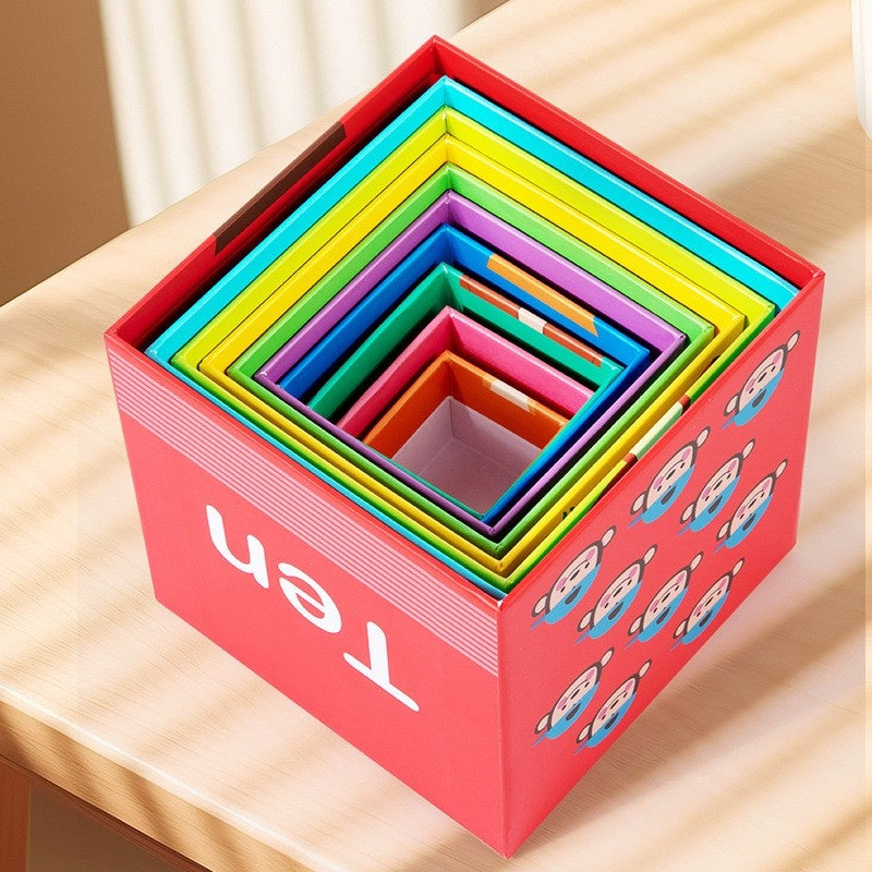 Jucarie de Construit, Blocuri Stivuibile, +3 Ani, 10 Cutii, Invatare numere 1-10, 13.4 x 13.4 x 13.4 cm, Multicolor