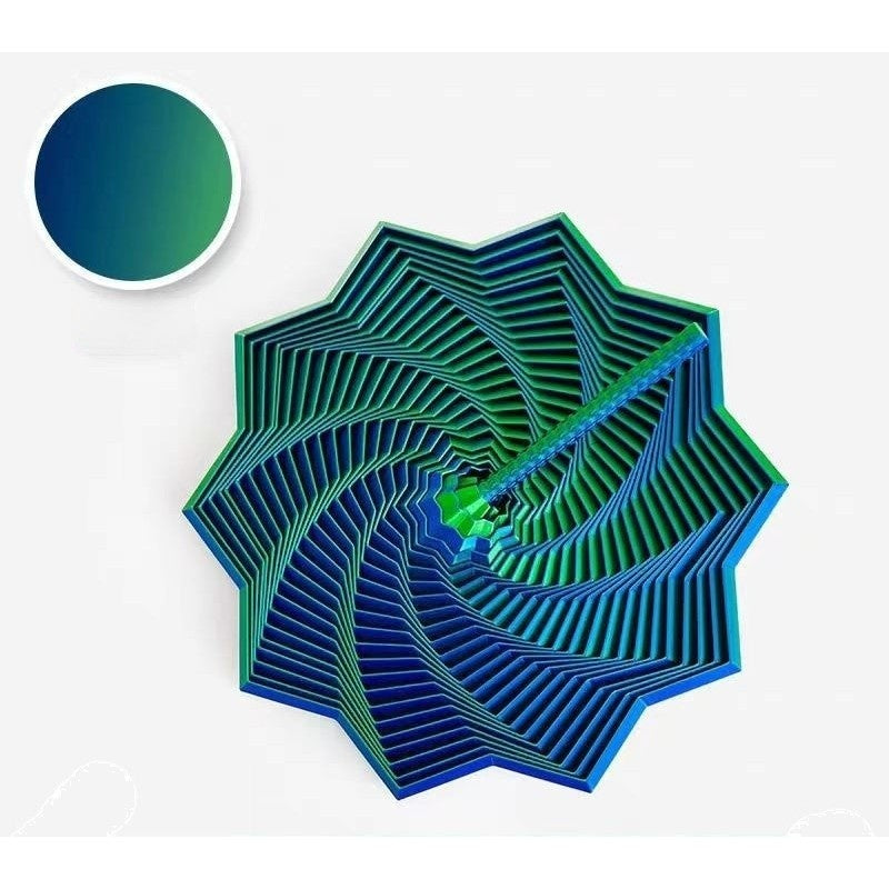 Jucarie Decompresie, Model Stea 3D, DuoChrome, Maner Spirala, Turn Magic Geometric, Multiple Forme, Anti-stress, 17 cm, Verde/Albastru