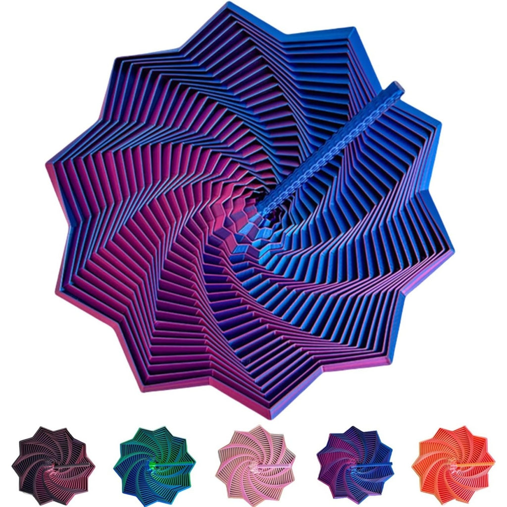 Jucarie Decompresie, Model Stea 3D, DuoChrome, Maner Spirala, Turn Magic Geometric, Multiple Forme, Anti-stress, 17 cm, Albastru/Violet