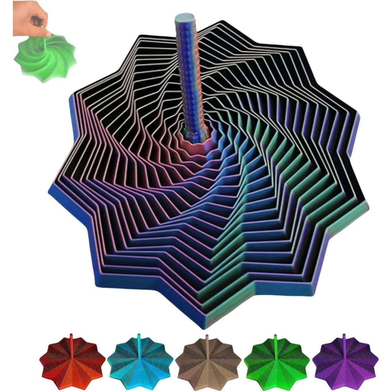 Jucarie Decompresie, Model Stea 3D, DuoChrome, Maner Spirala, Turn Magic Geometric, Multiple Forme, Anti-stress, 17 cm, Albastru Rosu Verde