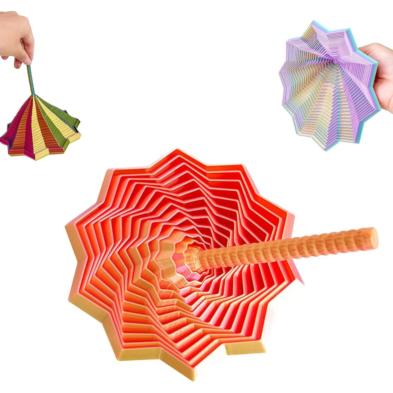 Jucarie Decompresie, Model Stea 3D, DuoChrome, Maner Spirala, Turn Magic Geometric, Multiple Forme, Anti-stress, 11 cm, Roz/Auriu