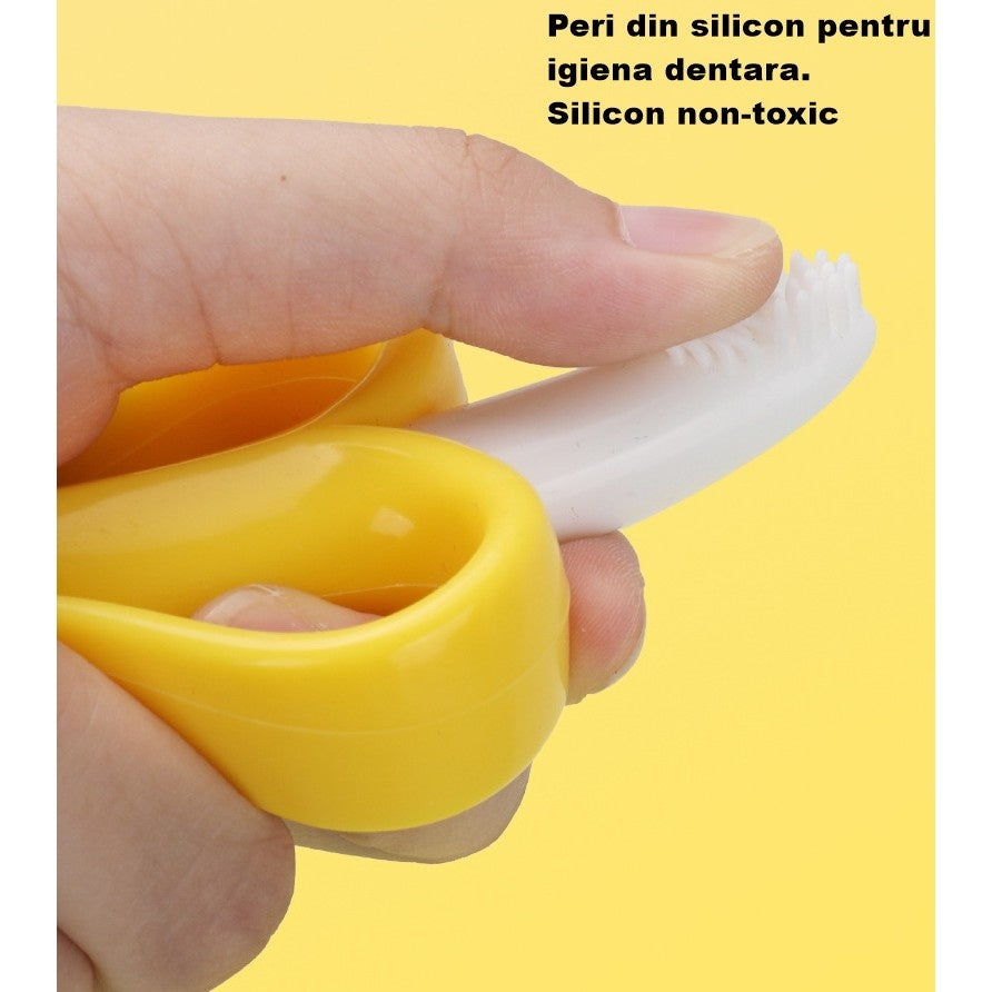 Jucarie dentitie bebelusi banana, material silicon non-toxic, 3m+