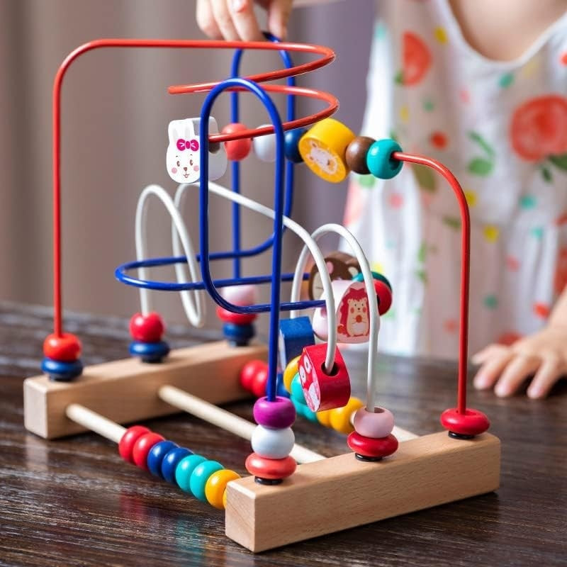 Jucarie din lemn Montessori – Labirint motricitate cu abac si animalute