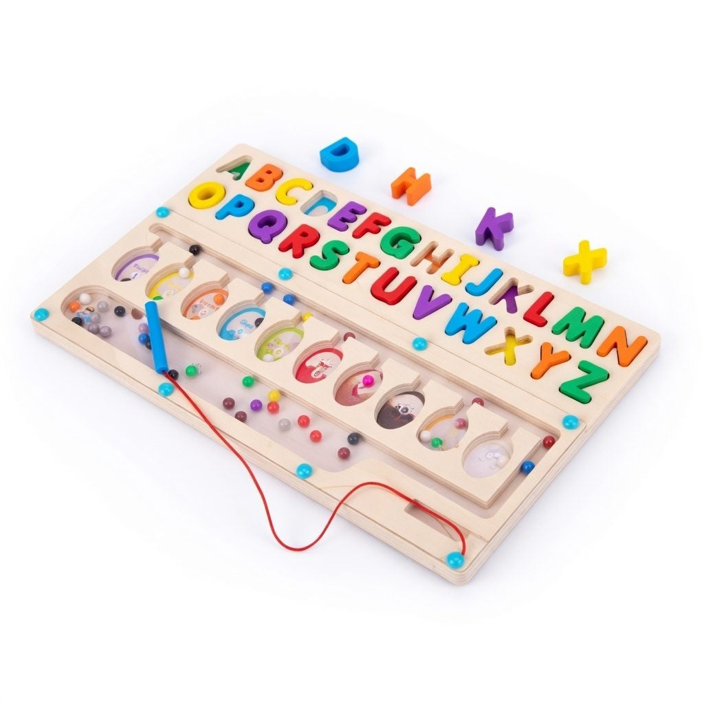 Jucarie educativa din lemn, Abecedar colorat pentru copii, Joc Montessori din lemn, 3+ ani