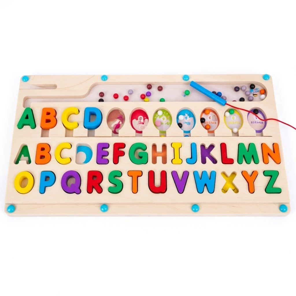 Jucarie educativa din lemn, Abecedar colorat pentru copii, Joc Montessori din lemn, 3+ ani