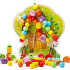 Jucarie Educativa Montessori 2 in 1 din Lemn, Model Pomul cu Fructe, 102 piese, Dezvoltare Motricitate Fina, Copii 3+ ani,Multicolor