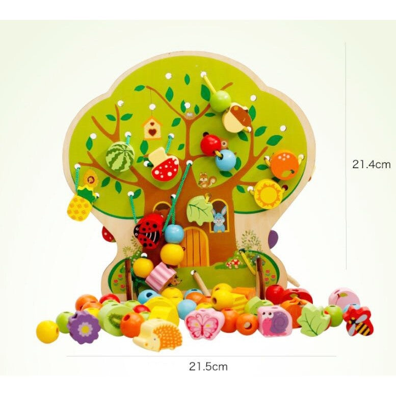 Jucarie Educativa Montessori 2 in 1 din Lemn, Model Pomul cu Fructe, 102 piese, Dezvoltare Motricitate Fina, Copii 3+ ani,Multicolor