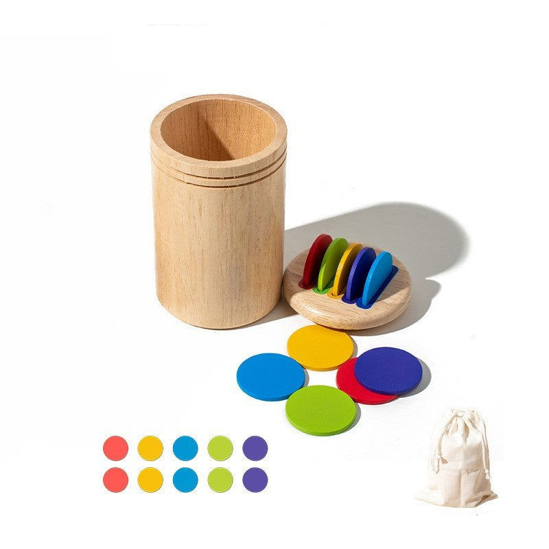 Jucarie Educativa Montessori din Lemn, 13 Piese, Sortator cu Discuri Colorate, 2+ ani, 11.3 x 7 cm, Multicolor