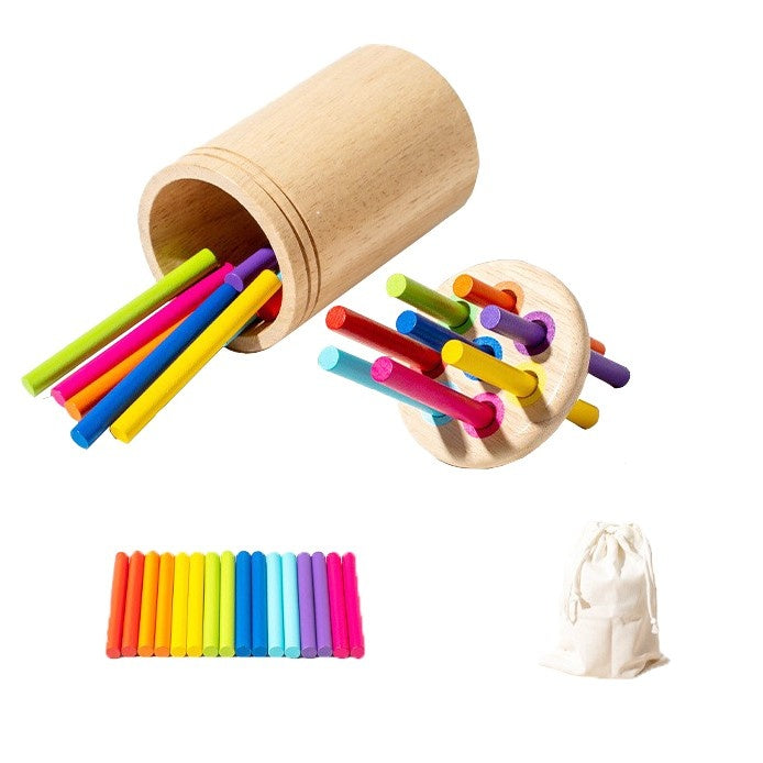 Jucarie Educativa Montessori din Lemn, 19 Piese, Sortator cu Betisoare, 2+ ani, 11.3 x 7 cm, Multicolor