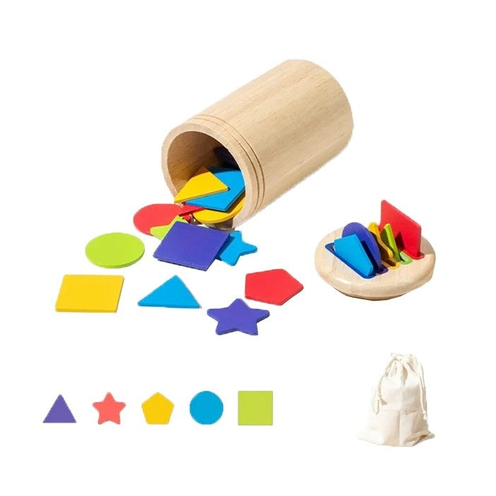 Jucarie Educativa Montessori din Lemn, 28 Piese, Sortator cu Forme Geometrice, 2+ ani, 11.3 x 7 cm, Multicolor