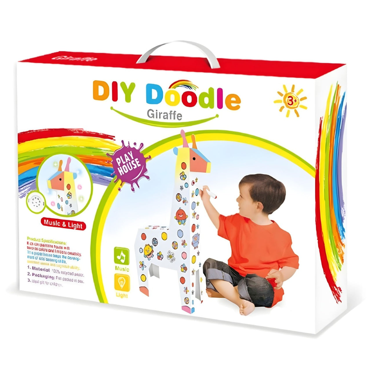 Jucarie Educativa pentru Copii, Model Girafa 3D, Set de Asamblat si Colorat din Carton, Puzzle 3D Educativ, 31 x 7.5 x 54 cm, 3+ ani, Alb Multicolor