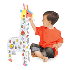 Jucarie Educativa pentru Copii, Model Girafa 3D, Set de Asamblat si Colorat din Carton, Puzzle 3D Educativ, 31 x 7.5 x 54 cm, 3+ ani, Alb Multicolor
